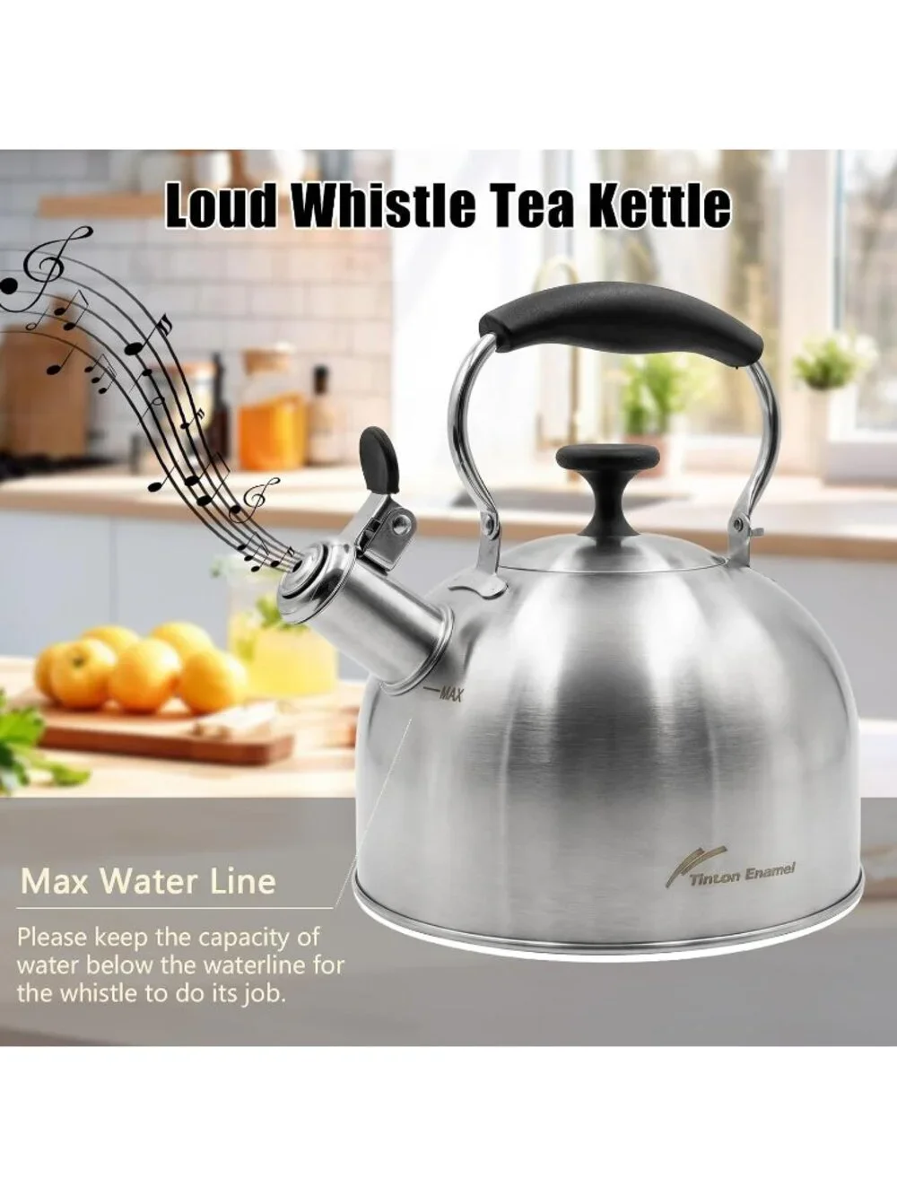 Silver Stainless Steel Whistling Tea Kettle 2.4L Stovetop Induction Gas Handle